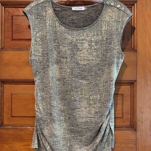 Calvin Klein Metallic Gray GOLD Cap Sleeve Blouse